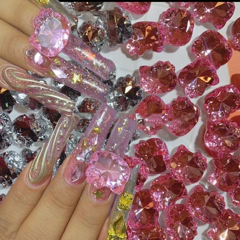 10шт Кавайные 3D Подвески для ногтей в форме Милого кота Розовый / Прозрачный блеск Rhinestione Decoration 2023 Роскошный Кристалл для маникюра Kawaii Cat &*