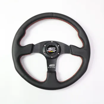 Спортивное рулевое колесо 14 дюймов/350 мм, черное рулевое колесо для дрифта из натуральной кожи