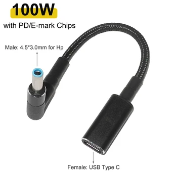 100 Вт USB Type C Кабель Для Быстрой Зарядки Type C до 4,5x3,0 мм Штекерный Преобразователь Разъем Адаптера Питания Постоянного тока для Hp Pavilion Envy Elitebook