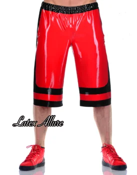100% Натуральный Красный с черной отделкой Мужские шорты-боксеры из латекса, свободные брюки БЕЗ молнии, резиновые жевательные резинки ручной работы