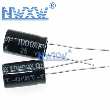 10ШТ Алюминиевый электролитический конденсатор 1000 мкф 25 В размер 10 * 17 мм 25 В / 1000 МКФ Электролитический конденсатор 1000 МКФ 25 В