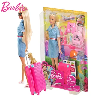 2019 Новый Genunie Кукла Барби, путешествующая девочка-Барби, обучающие игрушки-симуляторы, множество наклеек, Рождественские подарки FWV25
