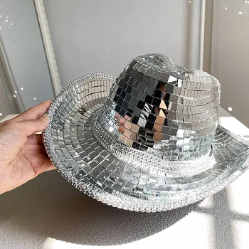 2023 New Prom Party Cowboy Hat Sequined Reflective Fisherman Hats Bucket Cap Fashion Performance Hat шляпа женская летняя
