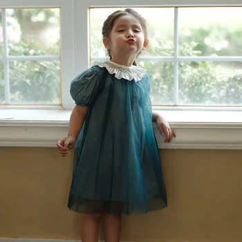 2023 Винтажное летнее платье для маленьких девочек, детские свободные платья из тюля с запахом, детская шикарная и элегантная одежда для малышей, бутик для малышей