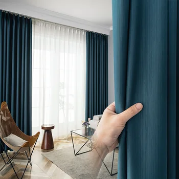2023 Высококачественные атмосферные шторы для гостиной, столовой, спальни, скандинавские простые синие Свежие Однотонные легкие роскошные шторы