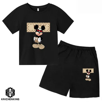 2023 Комплект футболок с Микки Маусом Для детей, Высококачественная футболка Disney Minnie Mouse с коротким рукавом, Мужская Женская одежда