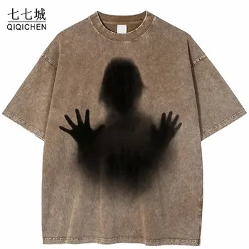 2023 Мужская футболка в стиле ретро, уличная одежда в стиле хип-хоп, Футболка с изображением SOS Shadow, Летняя футболка с коротким рукавом, футболки Harajuku, Хлопок