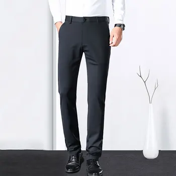 2023 Мужские Высококачественные деловые повседневные брюки, Хлопок, Мягкая эластичность, Свободные, однотонные, Тонкие, облегающие брюки, Мужской брючный костюм, Элегантный