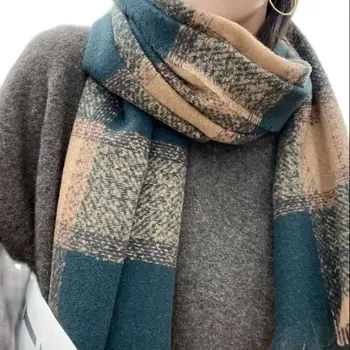 2023 новый зимний кашемировый шарф, мужской и женский модный синий клетчатый шарф с длинной кисточкой, теплый шарф в британском стиле, утолщенный вязаный