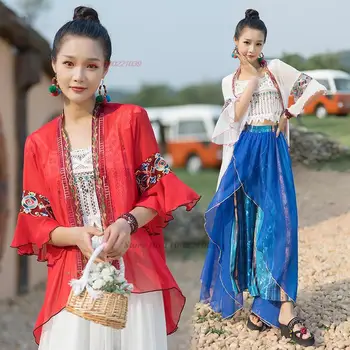 2023 традиционное женское шифоновое пальто, кардиган, верхняя шаль, кардиган с национальной цветочной вышивкой, этническая солнцезащитная одежда