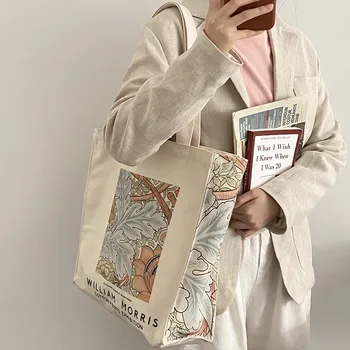 2023 Холщовая Женская сумка через плечо, винтажная картина маслом Van Gogh Morris, сумка для книг на молнии, Большая сумка-тоут для женщин За покупками
