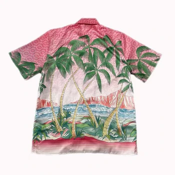 23SS Новая модная розовая рубашка Casablanca Coconut Tree, мужские и женские шелковые рубашки для пляжа на Гавайях, футболка оверсайз