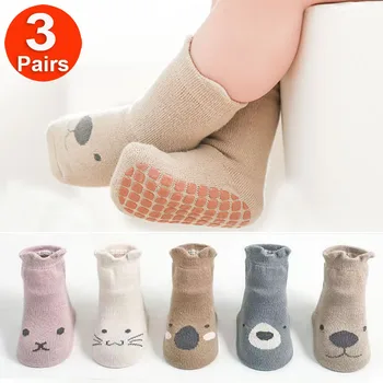 3 пары противоскользящих носков для маленьких девочек и мальчиков, детский милый комплект хлопчатобумажных носков, весна и осень