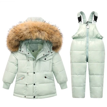 -30 Градусов Пуховик для маленьких мальчиков и девочек, лыжный костюм, пальто, парки с меховым воротником, комплект из 2 предметов, детская одежда, комбинезон для мальчиков, куртка для девочки