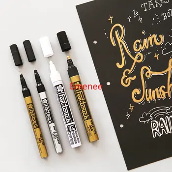 3ШТ SAKURA Pen-Touch Каллиграфические ручки для рисования, маркеры цвета: Золотистый, серебристый, белый, набор для компакт-дисков, Металл, дерево 0.7/1.0/2.0 мм Цвета Металлик