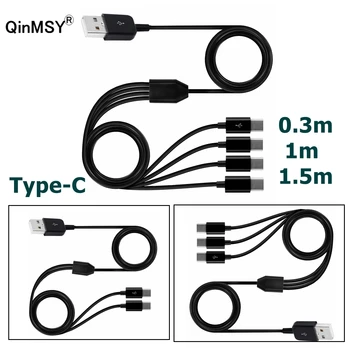 4 Порта Type C, разветвитель USB C на USB Y, кабель для быстрой зарядки с несколькими датчиками, шнур 0,3 м, 1 м, 1,5 м для смартфона, мобильного планшета