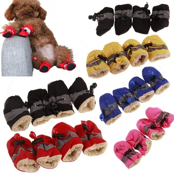 4 шт. Противоскользящая обувь для щенков, водонепроницаемые зимние ботинки для домашних собак, противоскользящие от дождя и снега, обувь, толстые теплые носки для начинающих, Пинетки