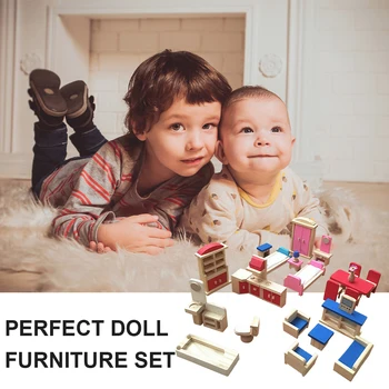 5 комплектов семейных детских игрушек, Красочная деревянная мебель для кукольного домика, подарочные аксессуары