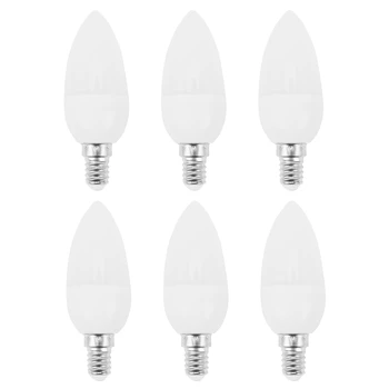 6шт Светодиодные Лампы Свечи Лампочки Подсвечники 2700K AC220-240V E14 470LM 3W Холодный Белый