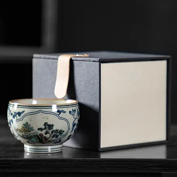 85 мл Винтажная бело-голубая фарфоровая чайная чашка Подглазурного цвета ручной работы чайная чашка Керамическая чайная чашка Сувенирный чайный набор кунг-фу Чайная чашка