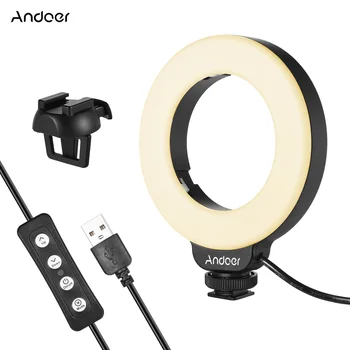 Andoer Mini LED Ring Light 4-Дюймовое Освещение для Видеоконференций с Подсветкой для ноутбука 3200 K-6500 K с регулируемой яркостью USB для прямой трансляции