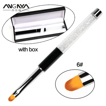 ANGNYA Pro, черная кисть для рисования ногтей, 6 # Овальный УФ-гель-лак, Горный хрусталь, металлическая ручка, ручка для рисования ногтей с коробкой