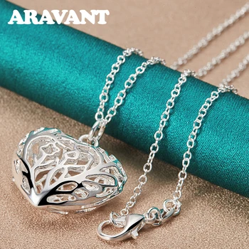 Aravant Серебро 925 пробы Полый кулон в виде сердца Ожерелье Цепочка для женщин Свадебные украшения Подарки