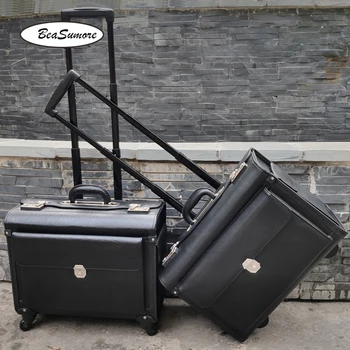 BeaSumore Многофункциональный багаж на колесиках captain 19-дюймовая ручная кладь, компьютерная тележка, мужская и женская, чемодан пилота из искусственной кожи на колесиках