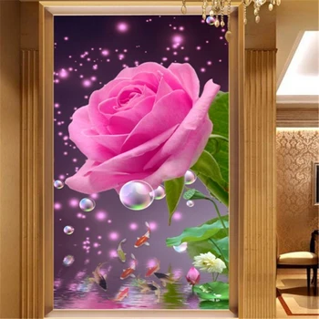 beibehang На заказ любого размера 3D розовое отражение розовой розы обои для телевизора в спальне с девятью рыбками обои для украшения дома