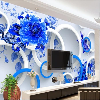 beibehang Настройте любой размер настенной росписи, обои с цветами насыщенного синего и белого цветов, модный 3D фон для гостиной, спальни, дивана.