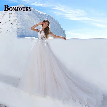 BONJOURY Изысканные свадебные платья для женщин 2023 Невеста С застежкой-молнией и аппликацией с коротким рукавом, сшитое на заказ Vestido De Novia