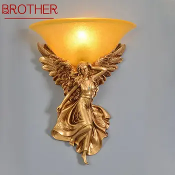 BROTHER Modern Angel Gold Настенные светильники LED Creative Vintage Resin Sconce Лампа для дома, гостиной, Прикроватной Тумбочки в спальне