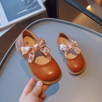 CAPSELLA KIDS/ Весенняя повседневная обувь принцессы с цветочным узлом-бабочкой для девочек, Размер 23-36, Детская кожаная обувь на крючках и петлях