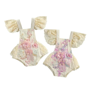 Citgeett/ Летнее кружевное боди для новорожденных девочек, комбинезон с завязками на рукавах, милая одежда