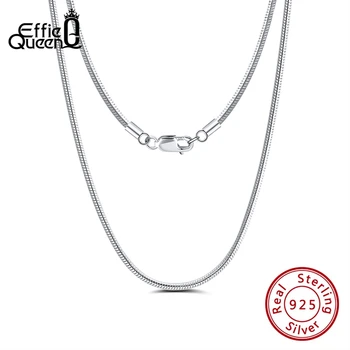 Effie Queen Подлинное Серебро 925 пробы 1 мм 1,5 мм 2 мм Круглое Ожерелье-цепочка в виде Змеи 40 см 45 см 50 см 55 см 60 см Женская Мужская Цепочка на шею SC09-P