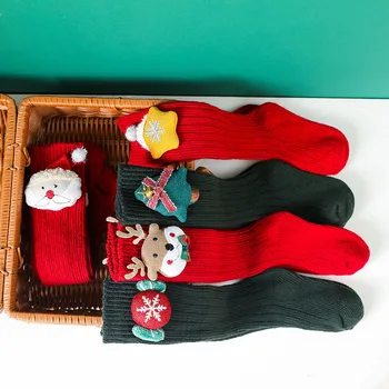 Emmababy/ Повседневные шерстяные носки-трубочки для маленькой девочки 2019, Мультяшные Рождественские Лоскутные чулки в стиле пэчворк от 0 до 4 лет