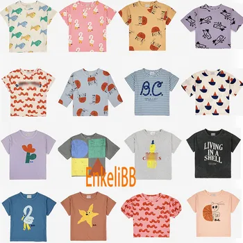 EnkeliBB 2023 BC, детская летняя футболка с коротким рукавом, Брендовая летняя футболка для малышей, 23SS, дизайнерская одежда для девочек и мальчиков, хлопковые футболки