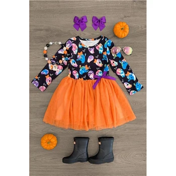FOCUSNORM, Милое платье для девочек на Хэллоуин, от 1 до 6 лет, кружевное платье-пачка с длинными рукавами и мультяшными животными Длиной до колен
