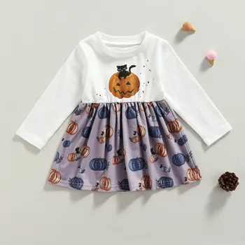 FOCUSNORM/ Осеннее Повседневное платье Трапециевидной формы с длинными рукавами и принтом Тыквы Для маленьких девочек от 0 до 4 лет на Хэллоуин