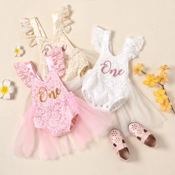 FOCUSNORM Платье-комбинезон для новорожденных девочек с сетчатым кружевным принтом в одну букву, праздничное платье Маленькой принцессы, Летний костюм