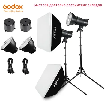 Godox 2x SL-60W Белая Версия Студийного Светодиодного Непрерывного Фото-Видео Освещения + 2x Осветительная Подставка длиной 1,8 м + 2x Комплект светодиодных Софтбоксов 60x90 см