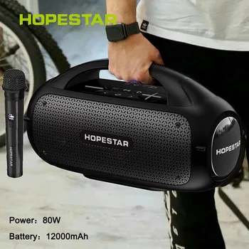 Hopestar A50 портативный динамик Bluetooth мощностью 80 Вт, музыкальная шкатулка высокой мощности, уличный сабвуфер с микрофоном, автомобильный сабвуфер, портативный KTV