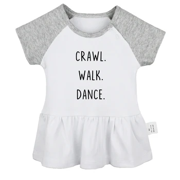 iDzn/ Новые Детские платья с принтом Crawl Walk Dance Fun для девочек, Милое Плиссированное платье с короткими рукавами для девочек, Летняя одежда для детей 0-24 м
