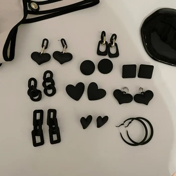MENGJIQIAO 2021 Модные Геометрические Черные Матовые Серьги В Виде Сердца Для Женщин, Модные Квадратные Серьги-Подвески, Вечерние Ювелирные Изделия