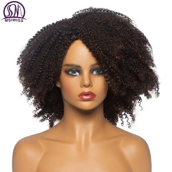 MSIWIGS Афро-парики со средними изгибами и вьющимися волосами для чернокожих женщин, коричневый парик Омбре из синтетических волос из высокотемпературного волокна с изюминкой