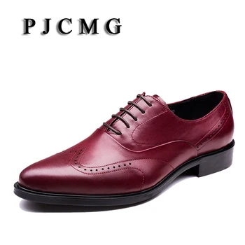PJCMG/ Новое дышащее мужское деловое платье на шнуровке черного/винно-красного цвета, вечернее мужское платье, свадебные оксфорды из натуральной кожи, офисная обувь