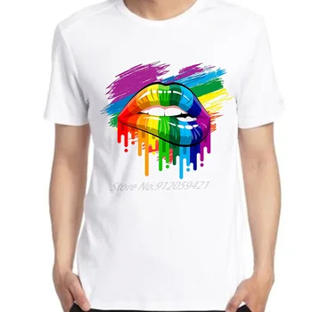 Rainbow Pride Lips, воздушные и дышащие футболки с коротким рукавом, графические футболки, футболка оверсайз, Летняя мужская одежда в стиле харадзюку