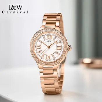 Reloj Mujer CARNIVAL Брендовые Модные Кварцевые Часы для Женщин, Женские Роскошные Наручные Часы из Розового Золота, Серебра, Водонепроницаемые 2023 Montre Femme