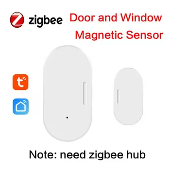 Tuya Zigbee Магнитный датчик дверей и окон, беспроводное подключение, беспроводной дверной детектор 