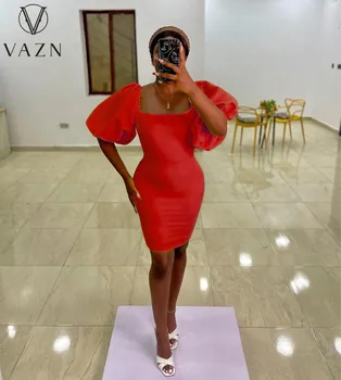 VAZN 2021, Высококачественный Шифоновый комбинезон, Однотонное Повседневное Женское Прямое платье Миди с коротким рукавом